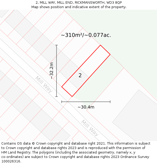 2, MILL WAY, MILL END, RICKMANSWORTH, WD3 8QP: Plot and title map