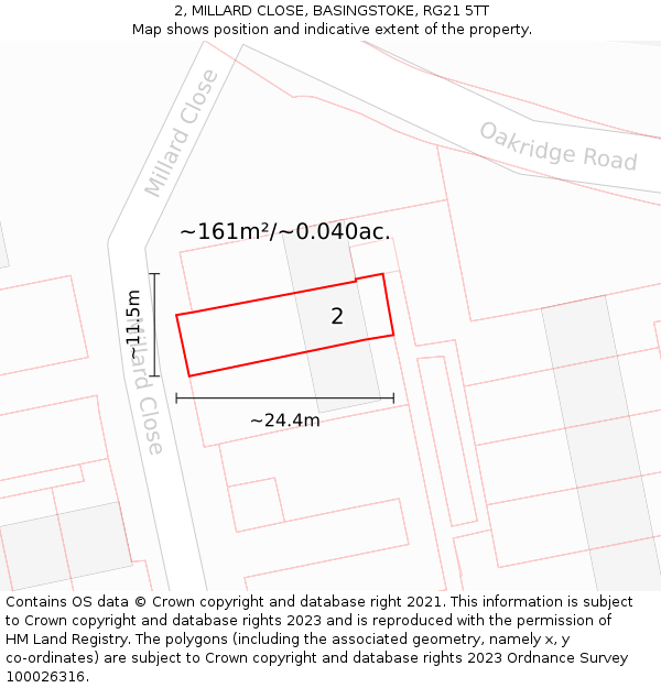 2, MILLARD CLOSE, BASINGSTOKE, RG21 5TT: Plot and title map