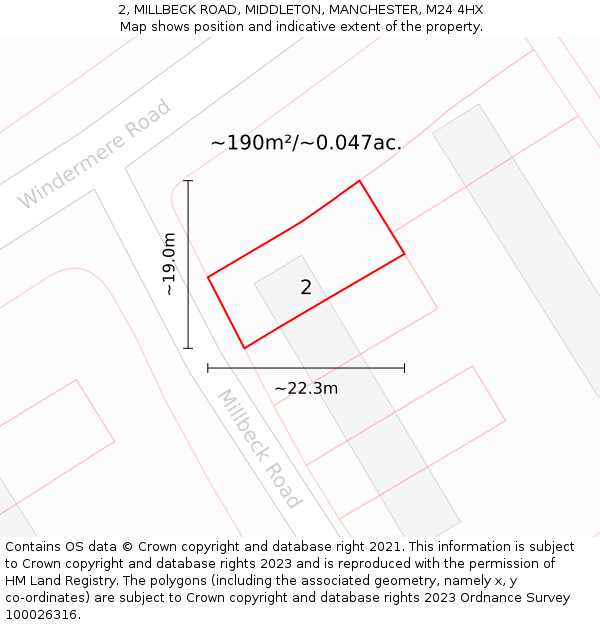 2, MILLBECK ROAD, MIDDLETON, MANCHESTER, M24 4HX: Plot and title map