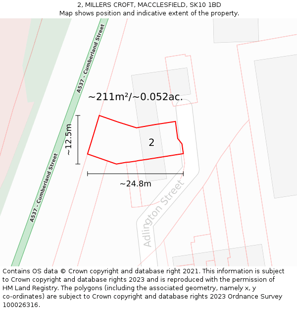 2, MILLERS CROFT, MACCLESFIELD, SK10 1BD: Plot and title map