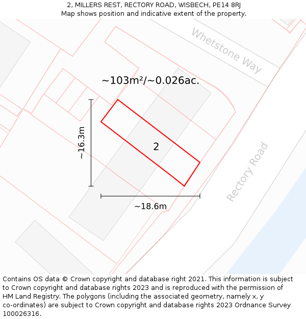 2, MILLERS REST, RECTORY ROAD, WISBECH, PE14 8RJ: Plot and title map