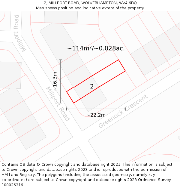 2, MILLPORT ROAD, WOLVERHAMPTON, WV4 6BQ: Plot and title map
