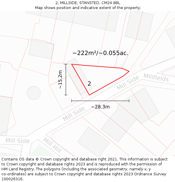 2, MILLSIDE, STANSTED, CM24 8BL: Plot and title map