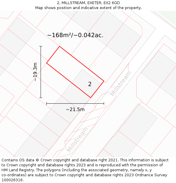 2, MILLSTREAM, EXETER, EX2 6GD: Plot and title map