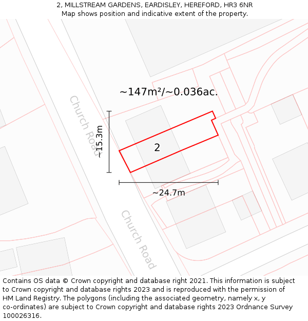 2, MILLSTREAM GARDENS, EARDISLEY, HEREFORD, HR3 6NR: Plot and title map