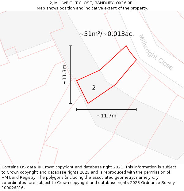 2, MILLWRIGHT CLOSE, BANBURY, OX16 0RU: Plot and title map