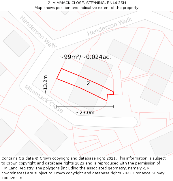 2, MIMMACK CLOSE, STEYNING, BN44 3SH: Plot and title map