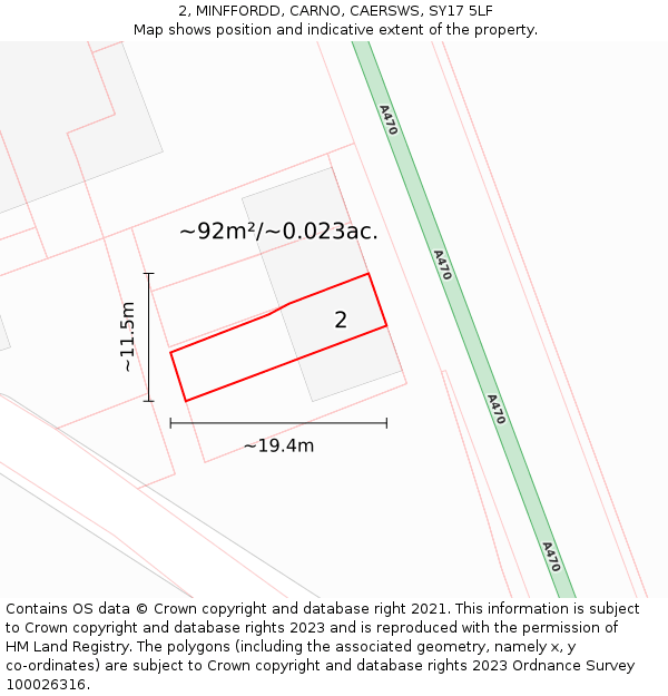 2, MINFFORDD, CARNO, CAERSWS, SY17 5LF: Plot and title map