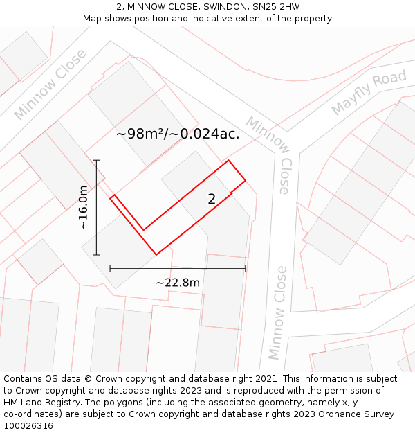 2, MINNOW CLOSE, SWINDON, SN25 2HW: Plot and title map