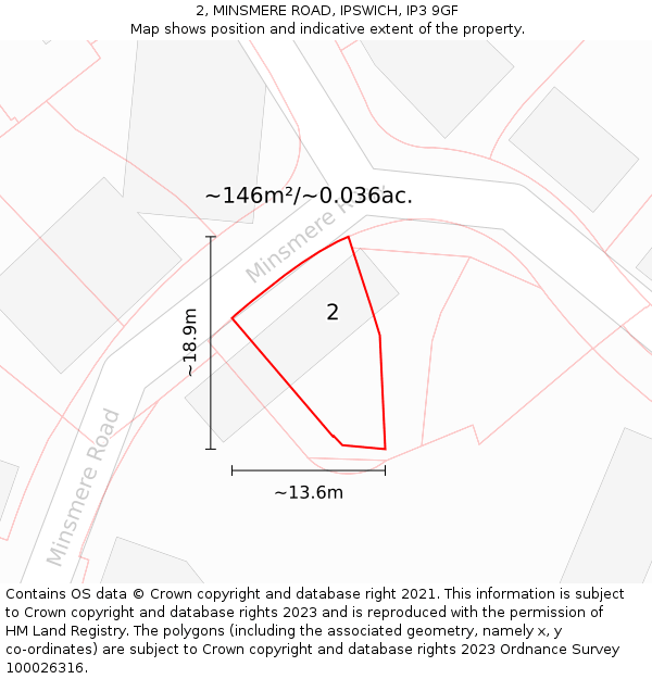 2, MINSMERE ROAD, IPSWICH, IP3 9GF: Plot and title map
