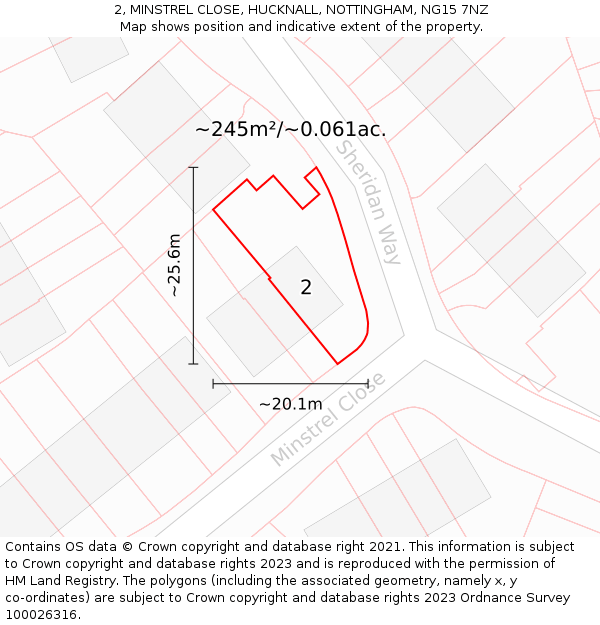 2, MINSTREL CLOSE, HUCKNALL, NOTTINGHAM, NG15 7NZ: Plot and title map