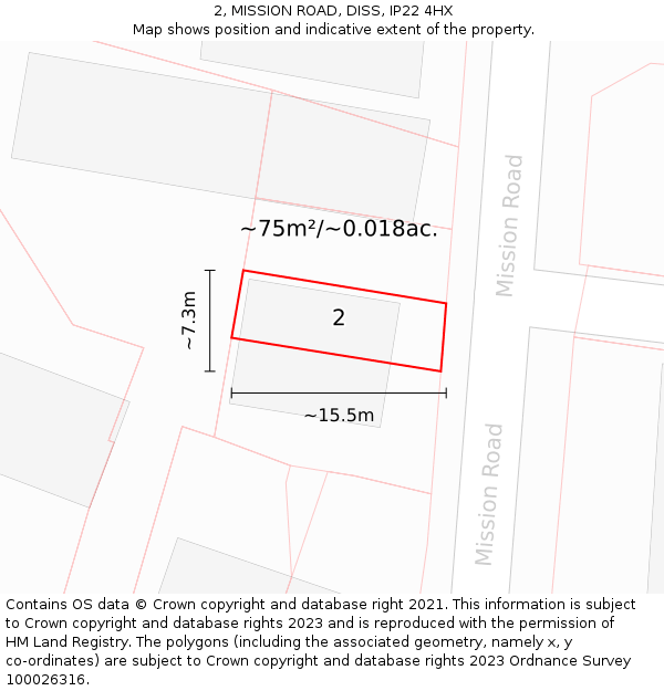 2, MISSION ROAD, DISS, IP22 4HX: Plot and title map