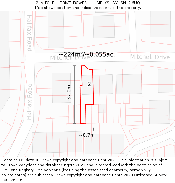 2, MITCHELL DRIVE, BOWERHILL, MELKSHAM, SN12 6UQ: Plot and title map