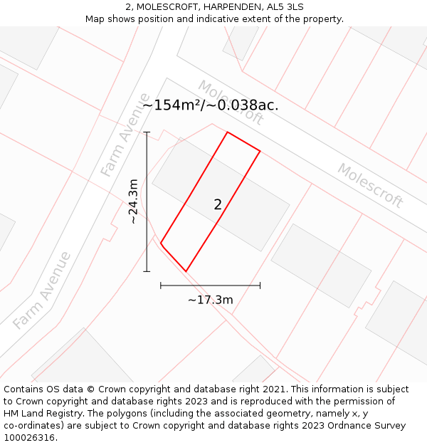 2, MOLESCROFT, HARPENDEN, AL5 3LS: Plot and title map