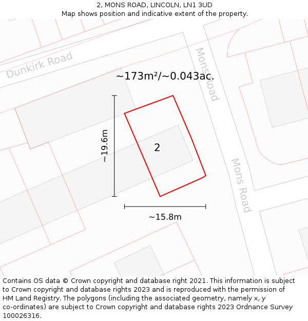 2, MONS ROAD, LINCOLN, LN1 3UD: Plot and title map