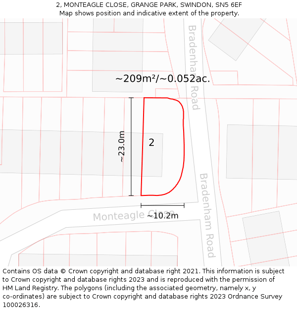 2, MONTEAGLE CLOSE, GRANGE PARK, SWINDON, SN5 6EF: Plot and title map