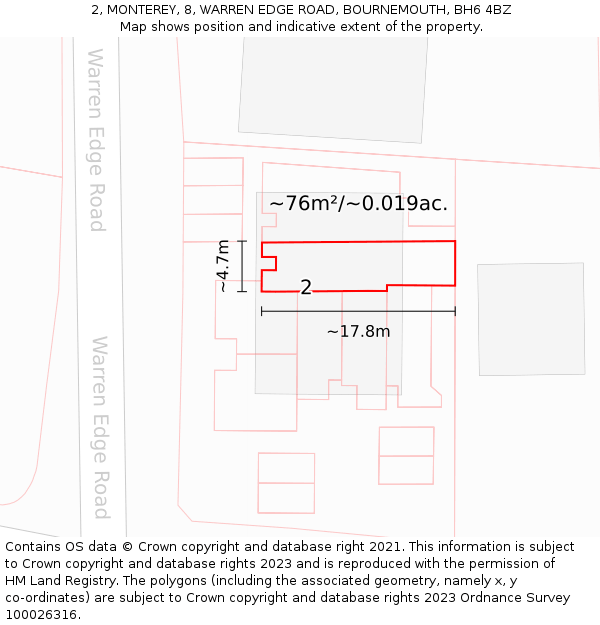 2, MONTEREY, 8, WARREN EDGE ROAD, BOURNEMOUTH, BH6 4BZ: Plot and title map