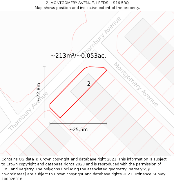 2, MONTGOMERY AVENUE, LEEDS, LS16 5RQ: Plot and title map