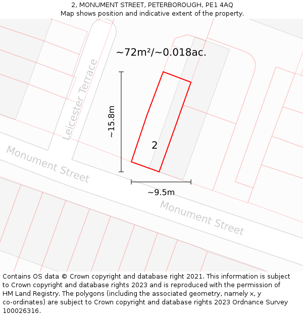 2, MONUMENT STREET, PETERBOROUGH, PE1 4AQ: Plot and title map