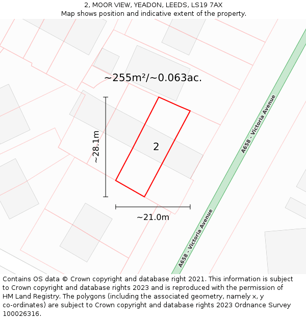 2, MOOR VIEW, YEADON, LEEDS, LS19 7AX: Plot and title map