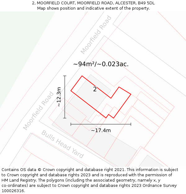 2, MOORFIELD COURT, MOORFIELD ROAD, ALCESTER, B49 5DL: Plot and title map