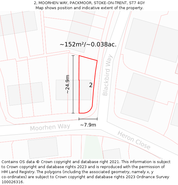 2, MOORHEN WAY, PACKMOOR, STOKE-ON-TRENT, ST7 4GY: Plot and title map