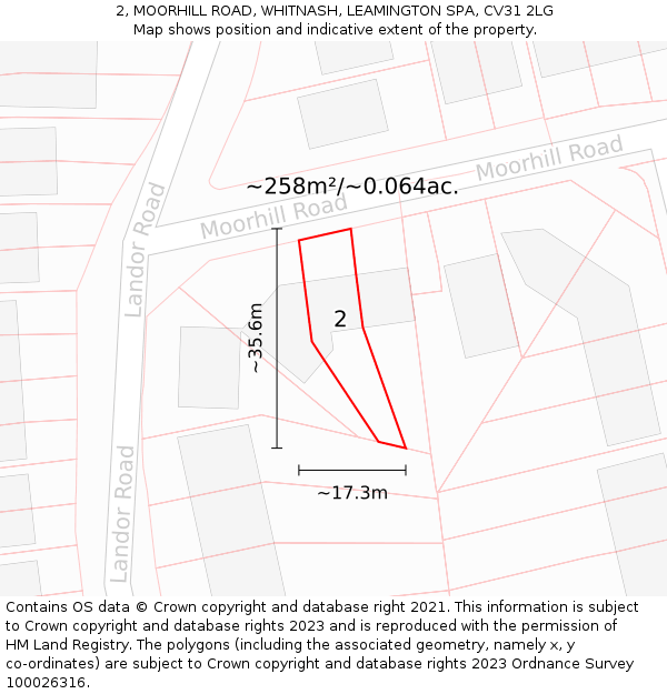 2, MOORHILL ROAD, WHITNASH, LEAMINGTON SPA, CV31 2LG: Plot and title map