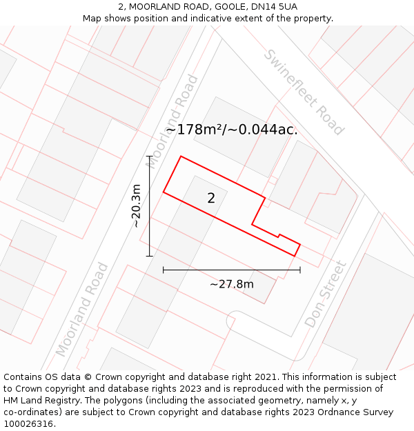 2, MOORLAND ROAD, GOOLE, DN14 5UA: Plot and title map