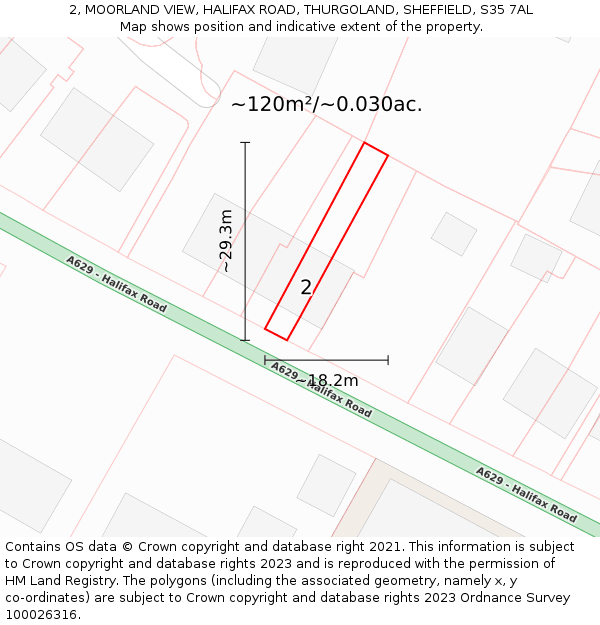2, MOORLAND VIEW, HALIFAX ROAD, THURGOLAND, SHEFFIELD, S35 7AL: Plot and title map