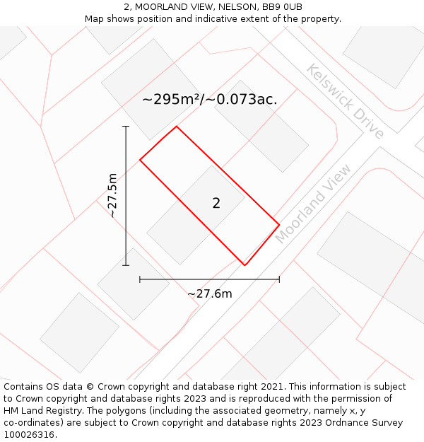 2, MOORLAND VIEW, NELSON, BB9 0UB: Plot and title map
