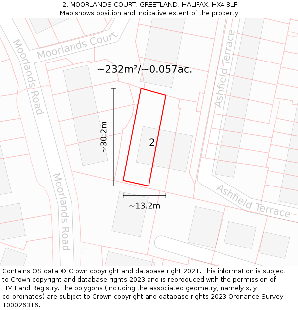 2, MOORLANDS COURT, GREETLAND, HALIFAX, HX4 8LF: Plot and title map