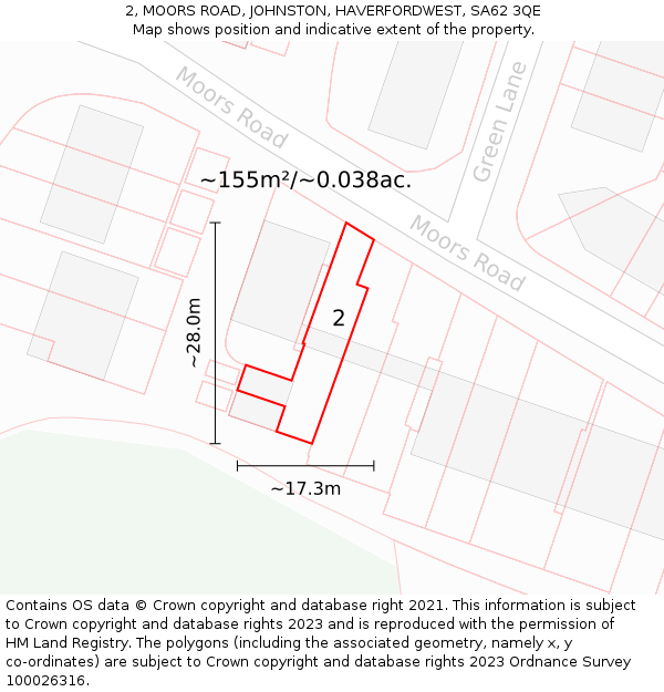 2, MOORS ROAD, JOHNSTON, HAVERFORDWEST, SA62 3QE: Plot and title map