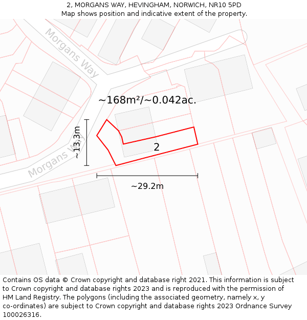 2, MORGANS WAY, HEVINGHAM, NORWICH, NR10 5PD: Plot and title map
