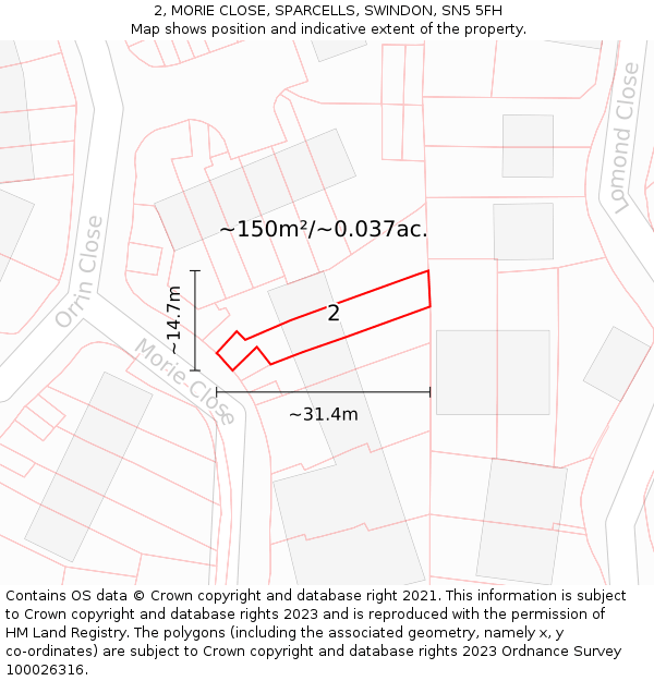 2, MORIE CLOSE, SPARCELLS, SWINDON, SN5 5FH: Plot and title map