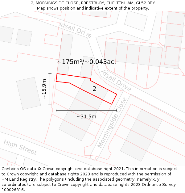 2, MORNINGSIDE CLOSE, PRESTBURY, CHELTENHAM, GL52 3BY: Plot and title map