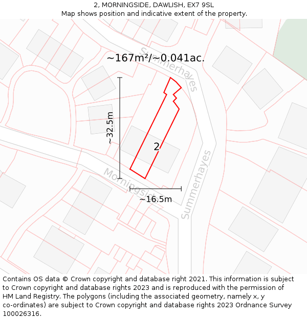 2, MORNINGSIDE, DAWLISH, EX7 9SL: Plot and title map