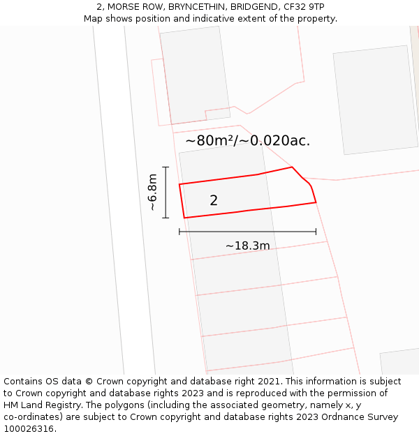 2, MORSE ROW, BRYNCETHIN, BRIDGEND, CF32 9TP: Plot and title map