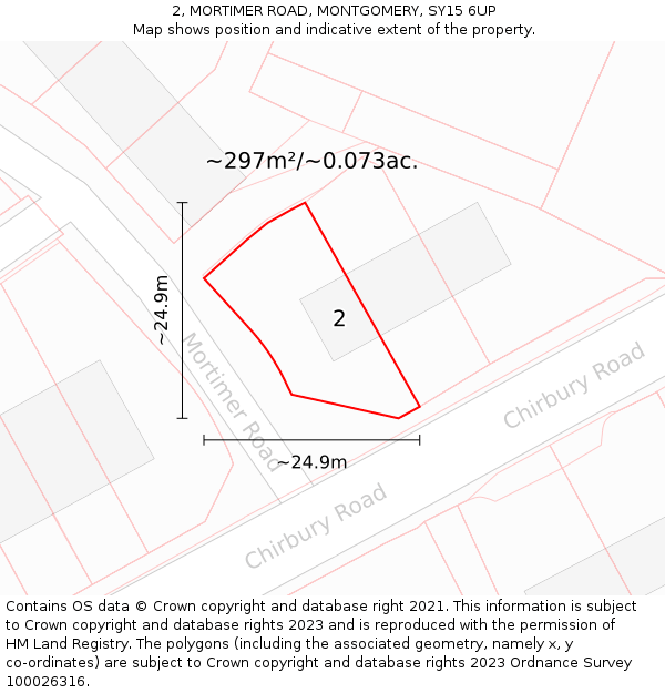 2, MORTIMER ROAD, MONTGOMERY, SY15 6UP: Plot and title map