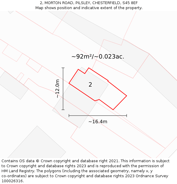 2, MORTON ROAD, PILSLEY, CHESTERFIELD, S45 8EF: Plot and title map