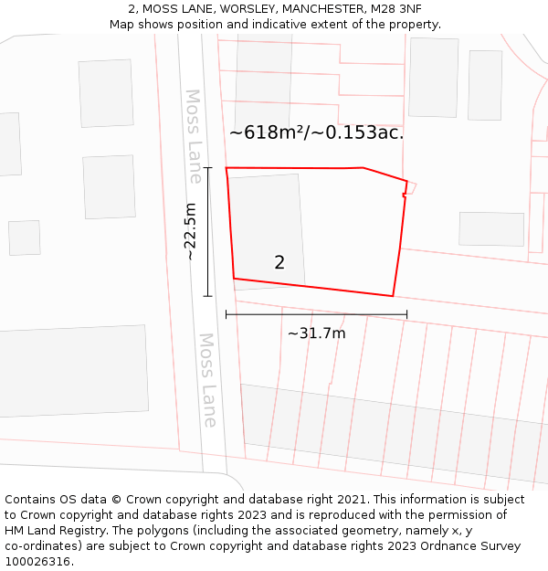 2, MOSS LANE, WORSLEY, MANCHESTER, M28 3NF: Plot and title map