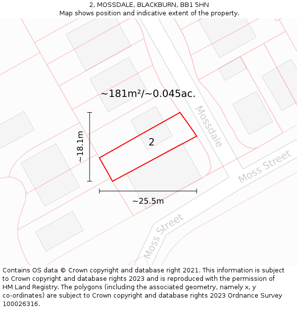 2, MOSSDALE, BLACKBURN, BB1 5HN: Plot and title map