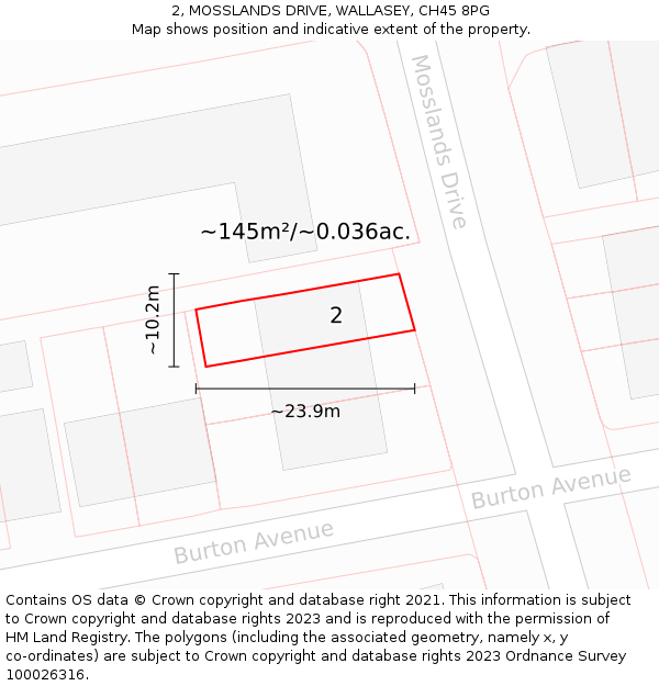 2, MOSSLANDS DRIVE, WALLASEY, CH45 8PG: Plot and title map