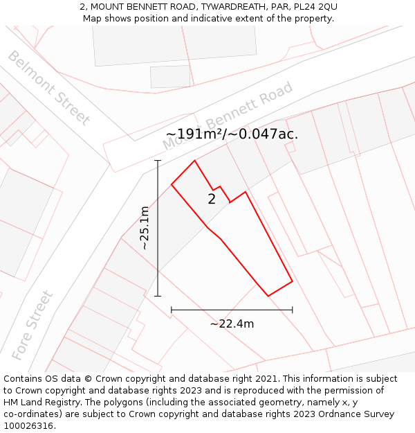 2, MOUNT BENNETT ROAD, TYWARDREATH, PAR, PL24 2QU: Plot and title map