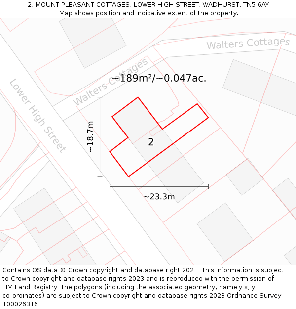 2, MOUNT PLEASANT COTTAGES, LOWER HIGH STREET, WADHURST, TN5 6AY: Plot and title map