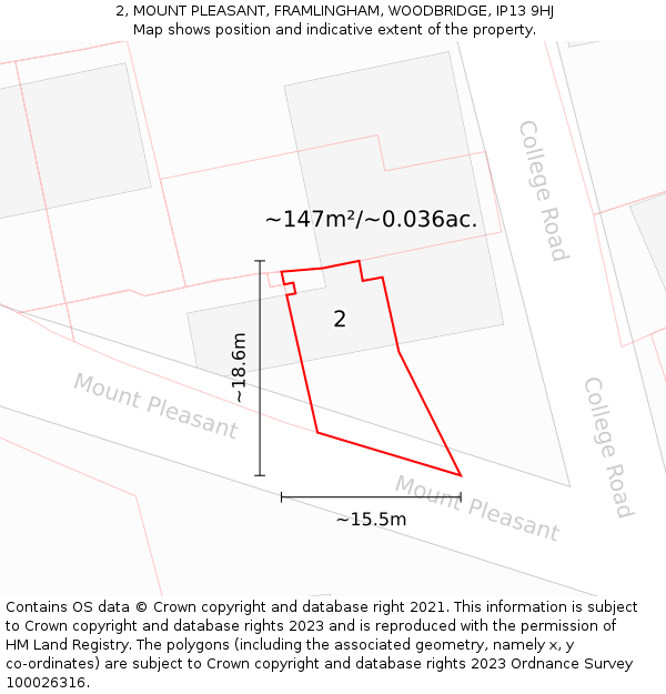 2, MOUNT PLEASANT, FRAMLINGHAM, WOODBRIDGE, IP13 9HJ: Plot and title map