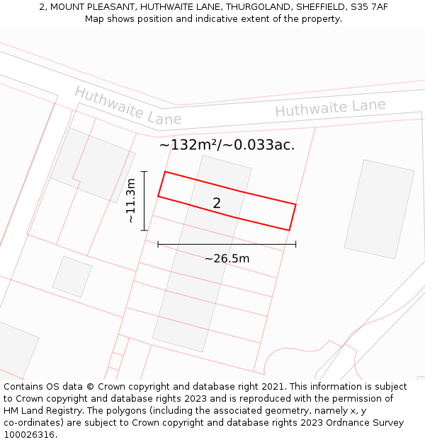 2, MOUNT PLEASANT, HUTHWAITE LANE, THURGOLAND, SHEFFIELD, S35 7AF: Plot and title map