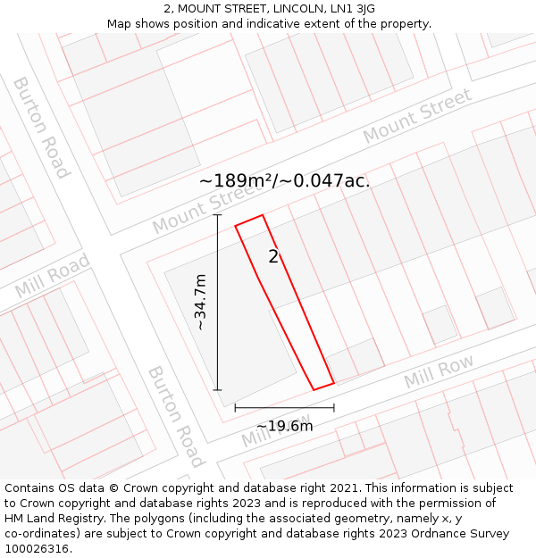 2, MOUNT STREET, LINCOLN, LN1 3JG: Plot and title map
