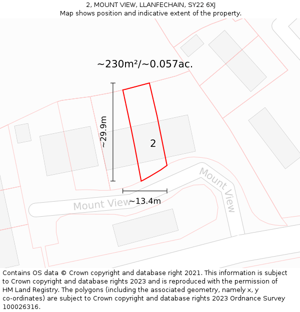 2, MOUNT VIEW, LLANFECHAIN, SY22 6XJ: Plot and title map