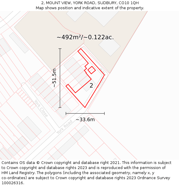 2, MOUNT VIEW, YORK ROAD, SUDBURY, CO10 1QH: Plot and title map