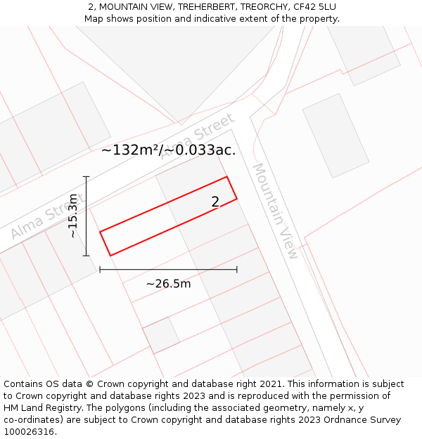2, MOUNTAIN VIEW, TREHERBERT, TREORCHY, CF42 5LU: Plot and title map
